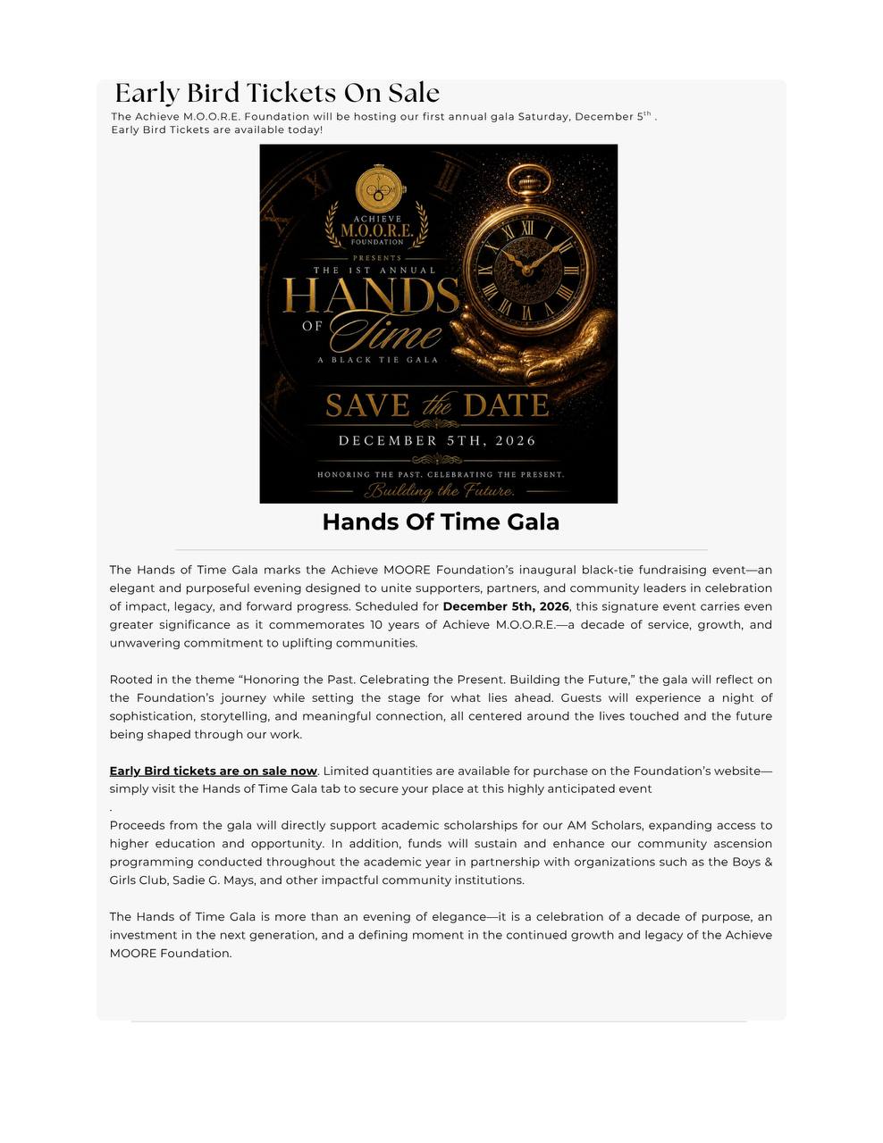 A.M News Issue 5, page 4 — Hands of Time Gala, Early Bird Tickets On Sale